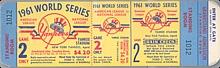 1961 Yankees vs Reds World Series Game Two Full Unused Ticket